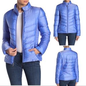 Via Spiga Smocked Quilted Puffer Jacket Sapphire Blue Packable Small/Medium